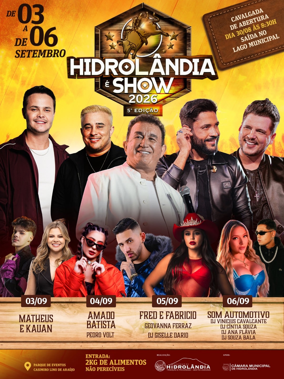 Hidrolândia é show 2026: 5ª edição traz Matheus & Kauan, Amado Batista e rodeio profissional com entrada solidária